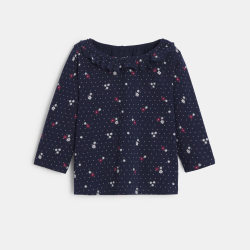 تيشيرت مزين بطبعة الزهور باللون الأزرق البحري للفتيات الصغيرات